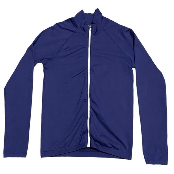 Fabletics Size Large Luciana Seamless Longsleeve Zip Up Mock Neck Navy Blue - Picture 5 of 12